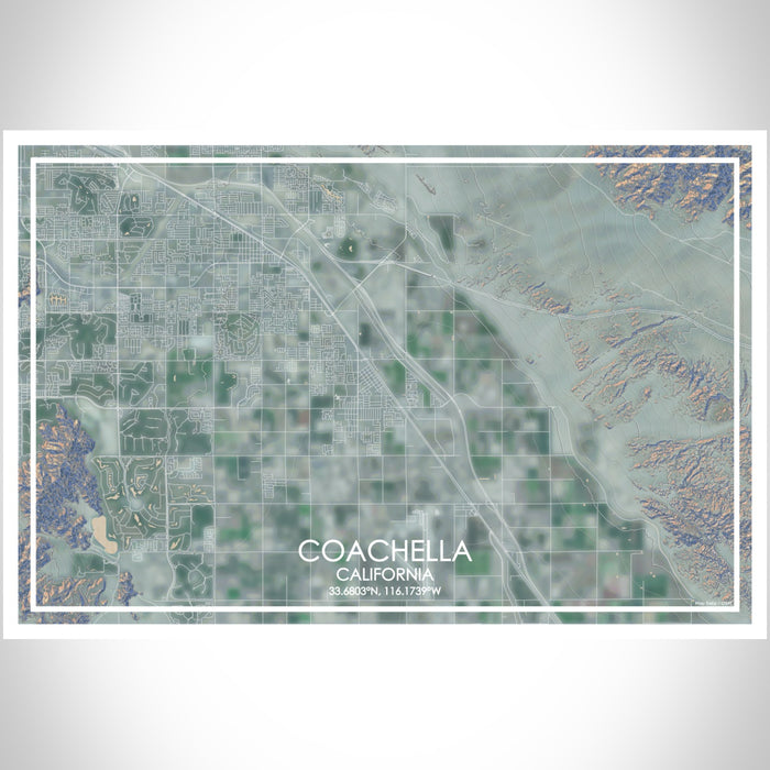 Coachella California Map Print Landscape Orientation in Afternoon Style With Shaded Background