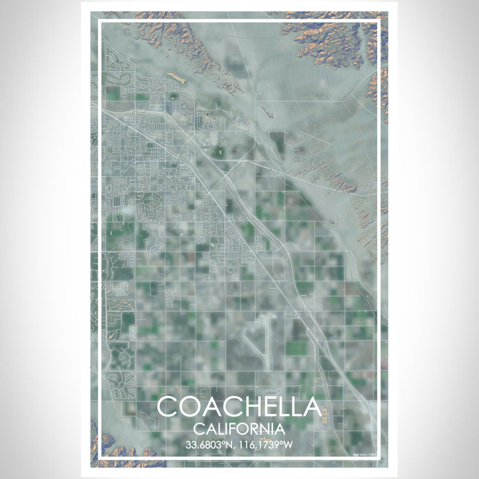 Coachella California Map Print Portrait Orientation in Afternoon Style With Shaded Background