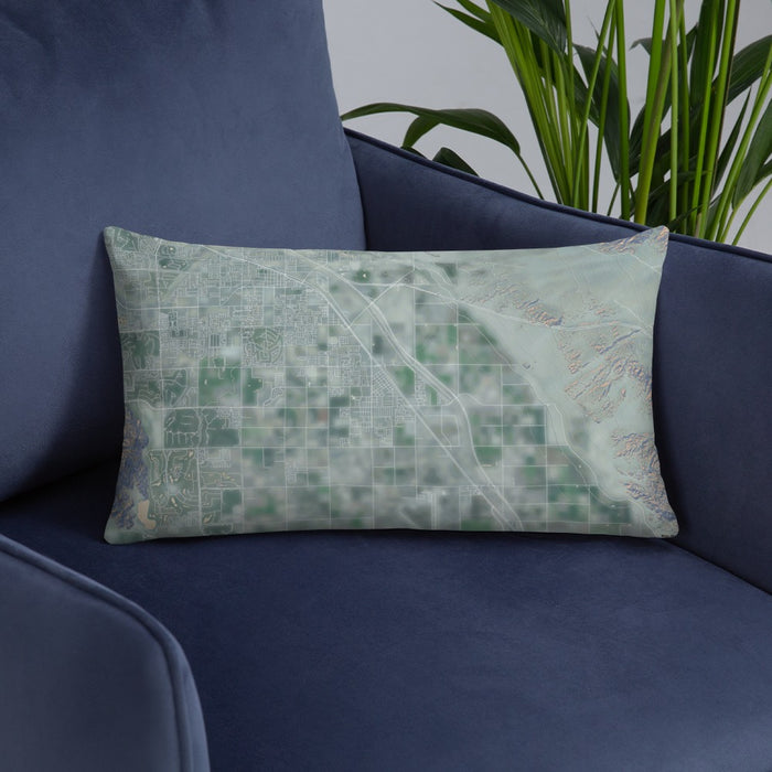 Custom Coachella California Map Throw Pillow in Afternoon on Blue Colored Chair