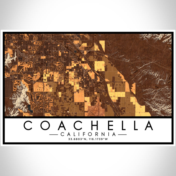 Coachella California Map Print Landscape Orientation in Ember Style With Shaded Background