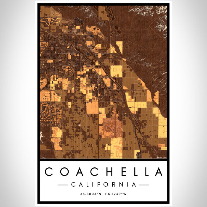 Coachella California Map Print Portrait Orientation in Ember Style With Shaded Background