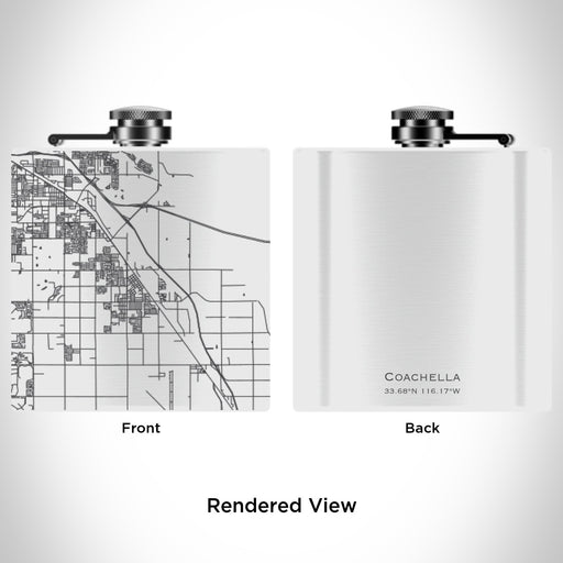 Rendered View of Coachella California Map Engraving on 6oz Stainless Steel Flask in White