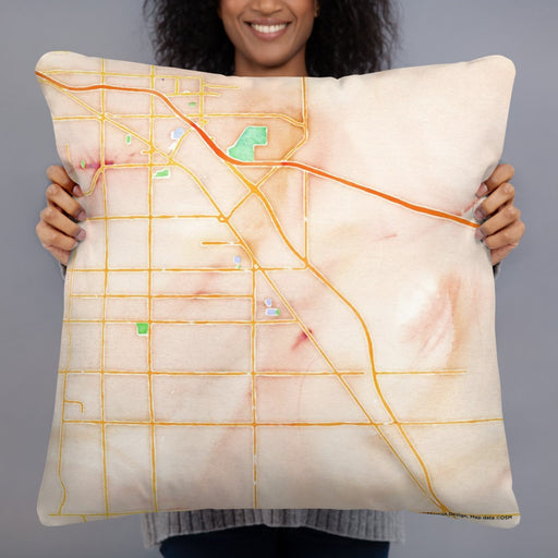 Person holding 22x22 Custom Coachella California Map Throw Pillow in Watercolor