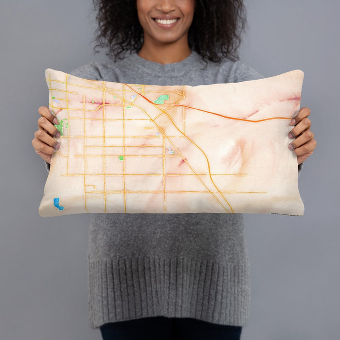 Person holding 20x12 Custom Coachella California Map Throw Pillow in Watercolor