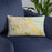 Custom Coachella California Map Throw Pillow in Woodblock on Blue Colored Chair