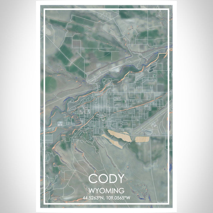 Cody Wyoming Map Print Portrait Orientation in Afternoon Style With Shaded Background