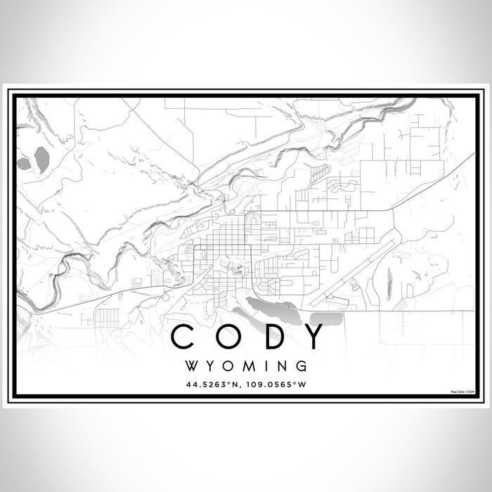 Cody Wyoming Map Print Landscape Orientation in Classic Style With Shaded Background