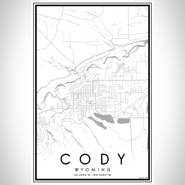 Cody Wyoming Map Print Portrait Orientation in Classic Style With Shaded Background