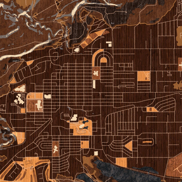 Cody Wyoming Map Print in Ember Style Zoomed In Close Up Showing Details