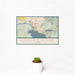 12x18 Coeur d'Alene Idaho Map Print Landscape Orientation in Woodblock Style With Small Cactus Plant in White Planter