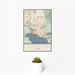 12x18 Coeur d'Alene Idaho Map Print Portrait Orientation in Woodblock Style With Small Cactus Plant in White Planter