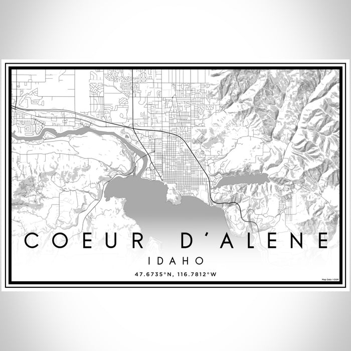 Coeur d'Alene Idaho Map Print Landscape Orientation in Classic Style With Shaded Background