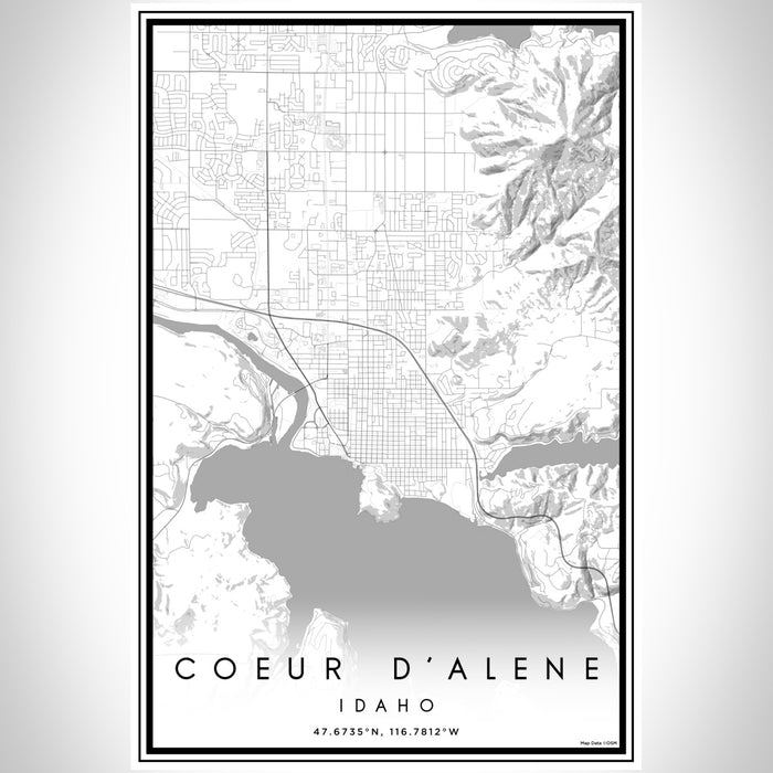 Coeur d'Alene Idaho Map Print Portrait Orientation in Classic Style With Shaded Background