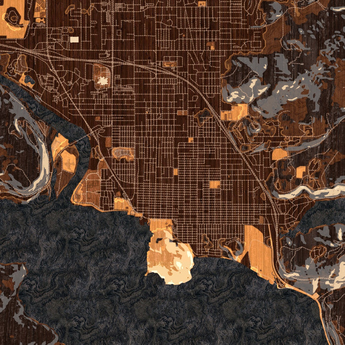 Coeur d'Alene Idaho Map Print in Ember Style Zoomed In Close Up Showing Details