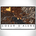 Coeur d'Alene Idaho Map Print Landscape Orientation in Ember Style With Shaded Background
