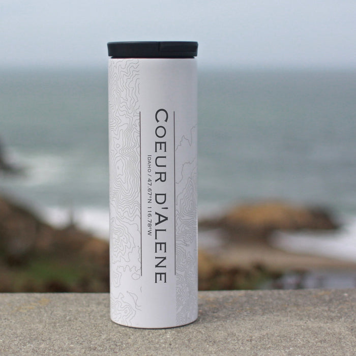 Coeur d'Alene Idaho Custom Engraved City Map Inscription Coordinates on 17oz Stainless Steel Insulated Tumbler in White