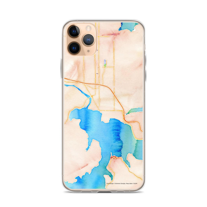 Custom iPhone 11 Pro Max Coeur d'Alene Idaho Map Phone Case in Watercolor