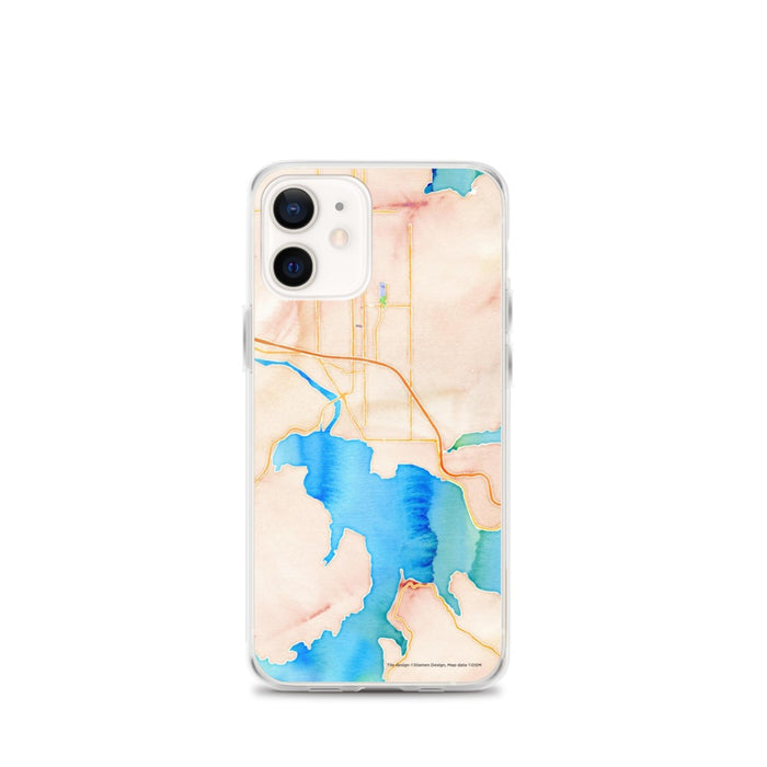Custom iPhone 12 mini Coeur d'Alene Idaho Map Phone Case in Watercolor
