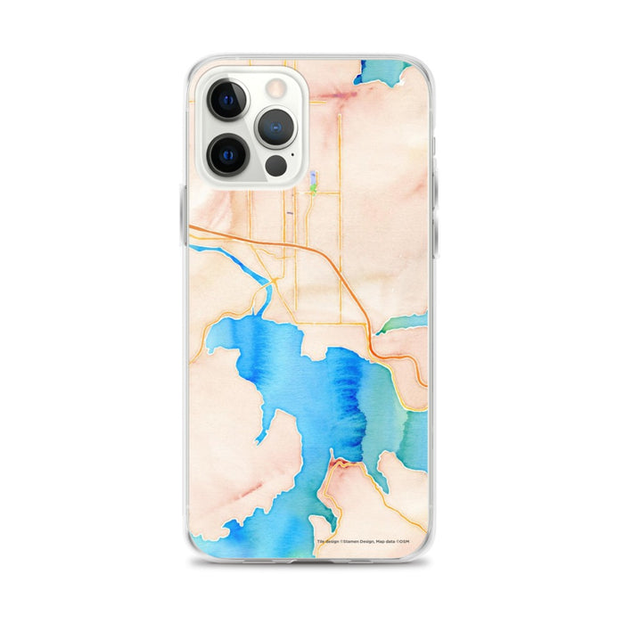 Custom iPhone 12 Pro Max Coeur d'Alene Idaho Map Phone Case in Watercolor