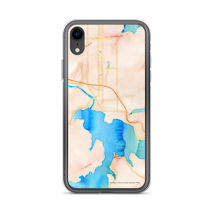 Custom iPhone XR Coeur d'Alene Idaho Map Phone Case in Watercolor