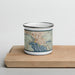 Front View Custom Coeur d'Alene Idaho Map Enamel Mug in Woodblock on Cutting Board