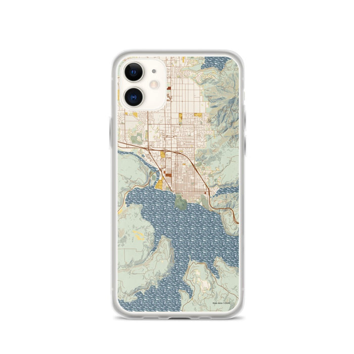 Custom iPhone 11 Coeur d'Alene Idaho Map Phone Case in Woodblock