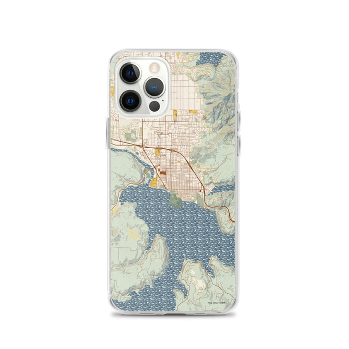 Custom iPhone 12 Pro Coeur d'Alene Idaho Map Phone Case in Woodblock