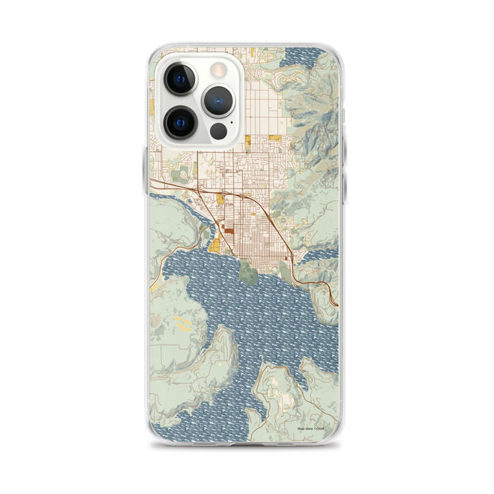 Custom iPhone 12 Pro Max Coeur d'Alene Idaho Map Phone Case in Woodblock