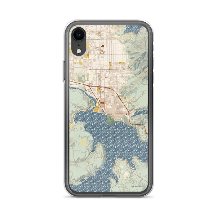 Custom iPhone XR Coeur d'Alene Idaho Map Phone Case in Woodblock
