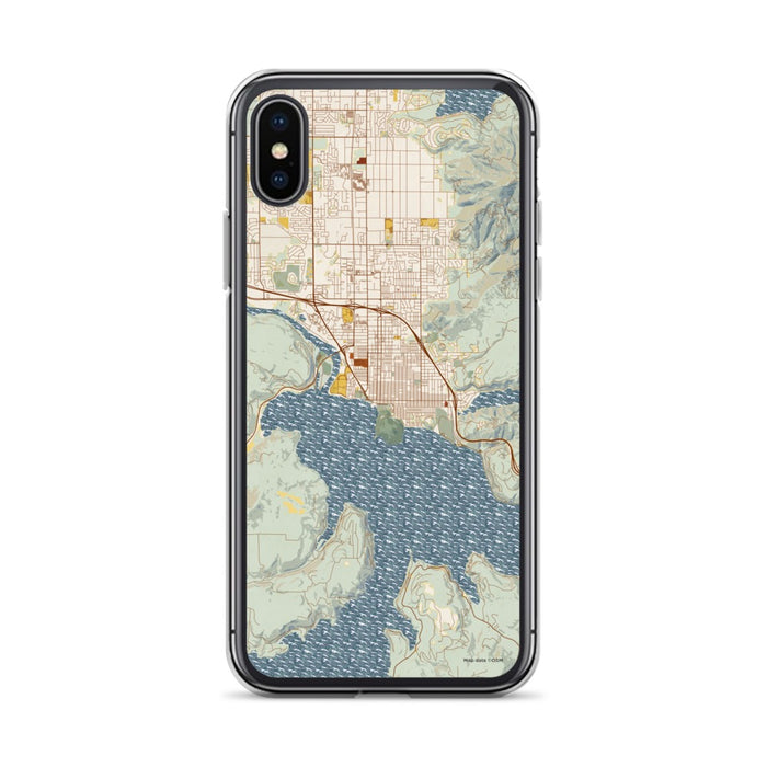 Custom iPhone X/XS Coeur d'Alene Idaho Map Phone Case in Woodblock