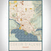 Coeur d'Alene Idaho Map Print Portrait Orientation in Woodblock Style With Shaded Background