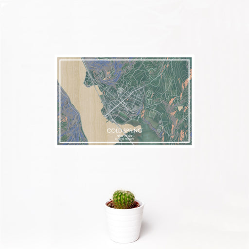12x18 Cold Spring New York Map Print Landscape Orientation in Afternoon Style With Small Cactus Plant in White Planter