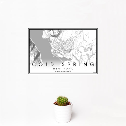 12x18 Cold Spring New York Map Print Landscape Orientation in Classic Style With Small Cactus Plant in White Planter