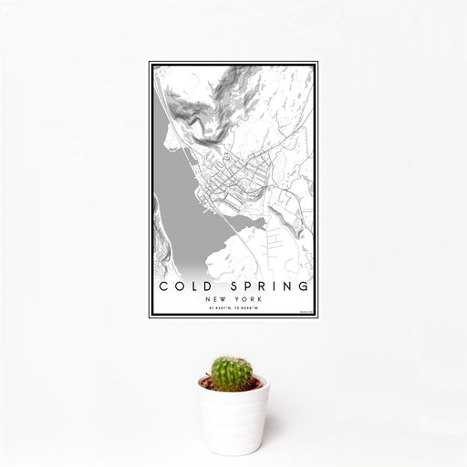 12x18 Cold Spring New York Map Print Portrait Orientation in Classic Style With Small Cactus Plant in White Planter