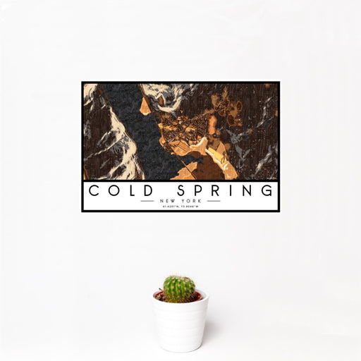12x18 Cold Spring New York Map Print Landscape Orientation in Ember Style With Small Cactus Plant in White Planter