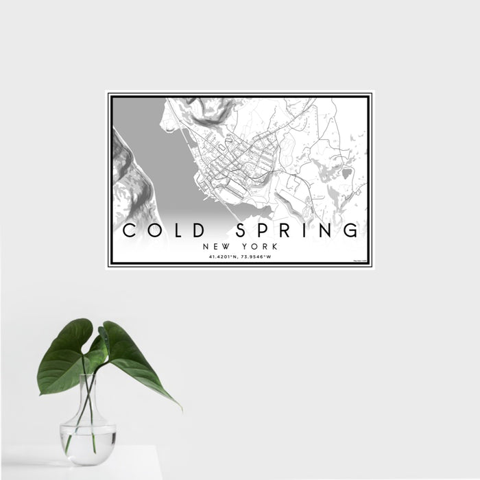 16x24 Cold Spring New York Map Print Landscape Orientation in Classic Style With Tropical Plant Leaves in Water