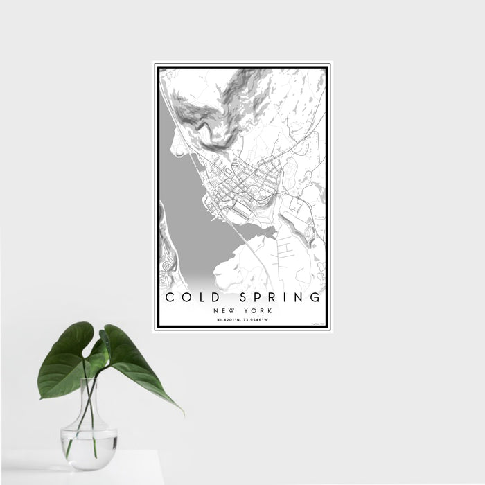 16x24 Cold Spring New York Map Print Portrait Orientation in Classic Style With Tropical Plant Leaves in Water
