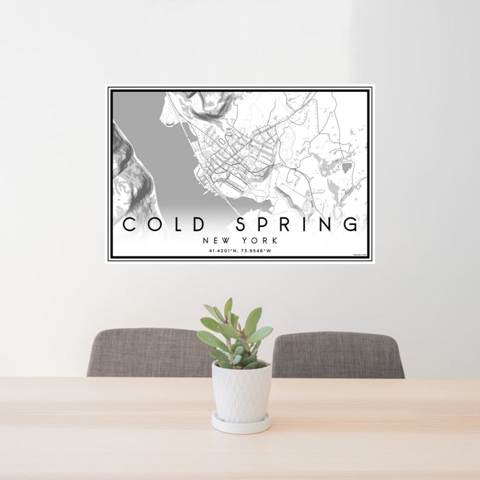 24x36 Cold Spring New York Map Print Lanscape Orientation in Classic Style Behind 2 Chairs Table and Potted Plant