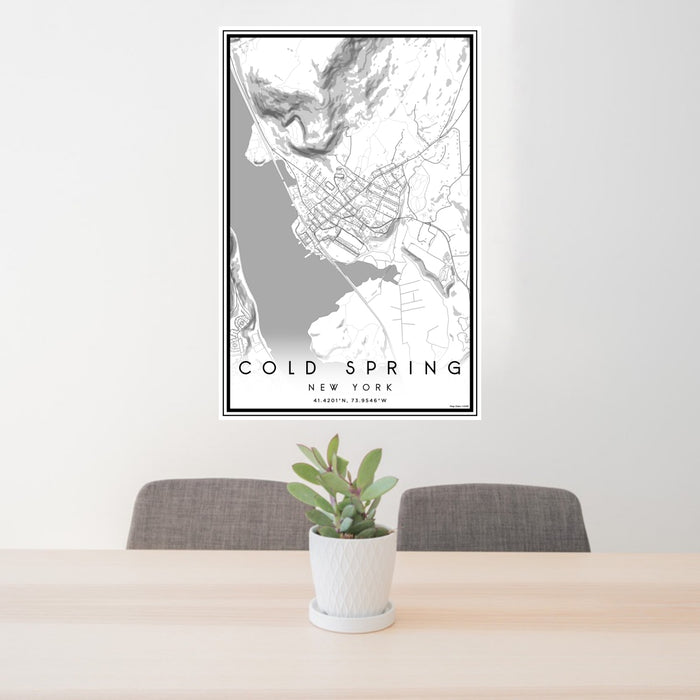 24x36 Cold Spring New York Map Print Portrait Orientation in Classic Style Behind 2 Chairs Table and Potted Plant