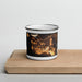 Front View Custom Cold Spring New York Map Enamel Mug in Ember on Cutting Board