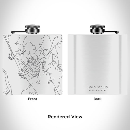 Rendered View of Cold Spring New York Map Engraving on 6oz Stainless Steel Flask in White