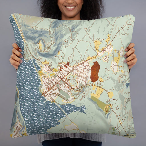 Person holding 22x22 Custom Cold Spring New York Map Throw Pillow in Woodblock