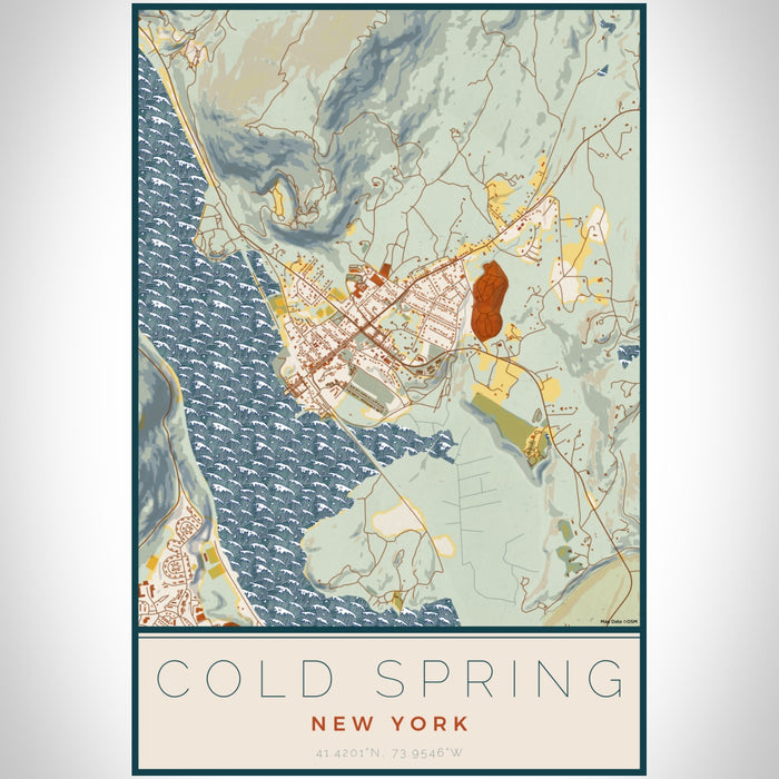 Cold Spring New York Map Print Portrait Orientation in Woodblock Style With Shaded Background