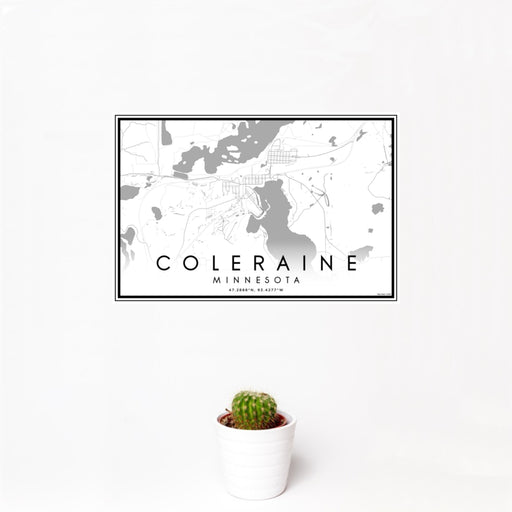 12x18 Coleraine Minnesota Map Print Landscape Orientation in Classic Style With Small Cactus Plant in White Planter