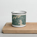 Front View Custom Coleraine Minnesota Map Enamel Mug in Afternoon on Cutting Board