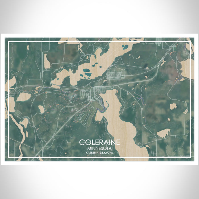 Coleraine Minnesota Map Print Landscape Orientation in Afternoon Style With Shaded Background