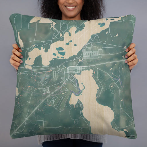 Person holding 22x22 Custom Coleraine Minnesota Map Throw Pillow in Afternoon