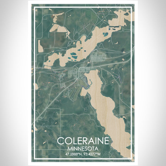 Coleraine Minnesota Map Print Portrait Orientation in Afternoon Style With Shaded Background