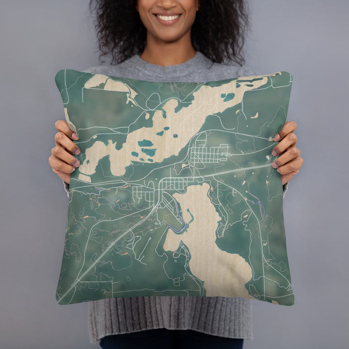 Person holding 18x18 Custom Coleraine Minnesota Map Throw Pillow in Afternoon