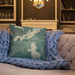 Custom Coleraine Minnesota Map Throw Pillow in Afternoon on Cream Colored Couch